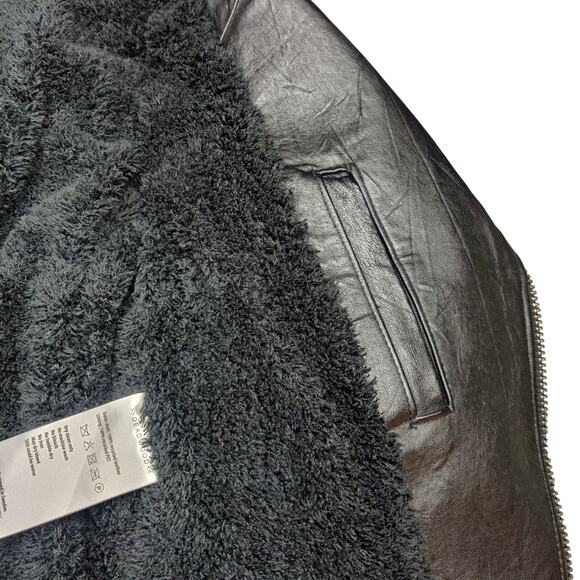 Deadwood Avery Recycled Leather Black Motorcycle Biker Jacket Fur Collar 38 XS/S - Picture 9 of 16